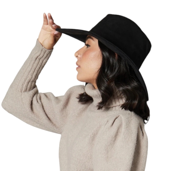 New San Diego Hat Co. FAUX Black Suede Fedora Lightweight Floppy Adjustable Hat - Picture 6 of 10